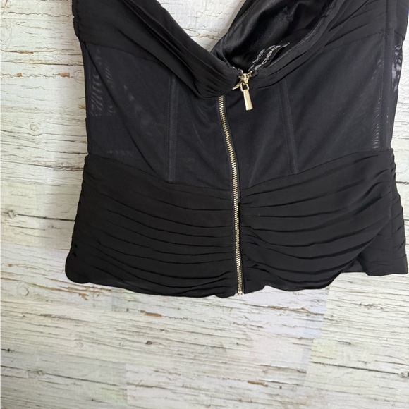 Bebe Black Strapless Top sheer ruched size 8 - Picture 6 of 7